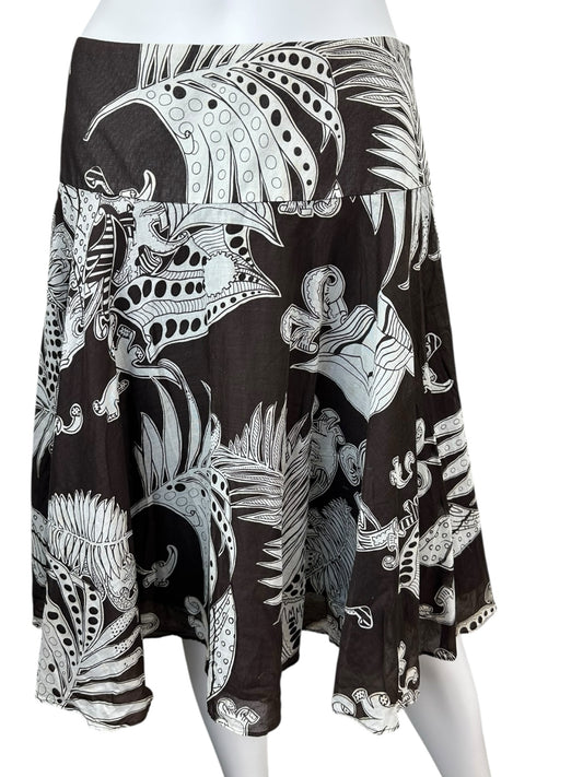 ETCETERA 100% Cotton Brown Leaf Print Skirt Size 4