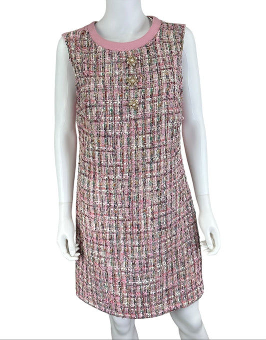VOY Pink Tweed Shift Dress Size L