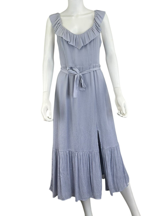 PAIGE Blue Satin Print Midi Dress Size S