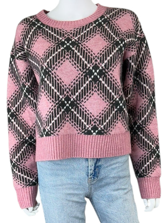 STEVE MADDEN NWT Pink Becka Argyle Plaid Sweater Size L