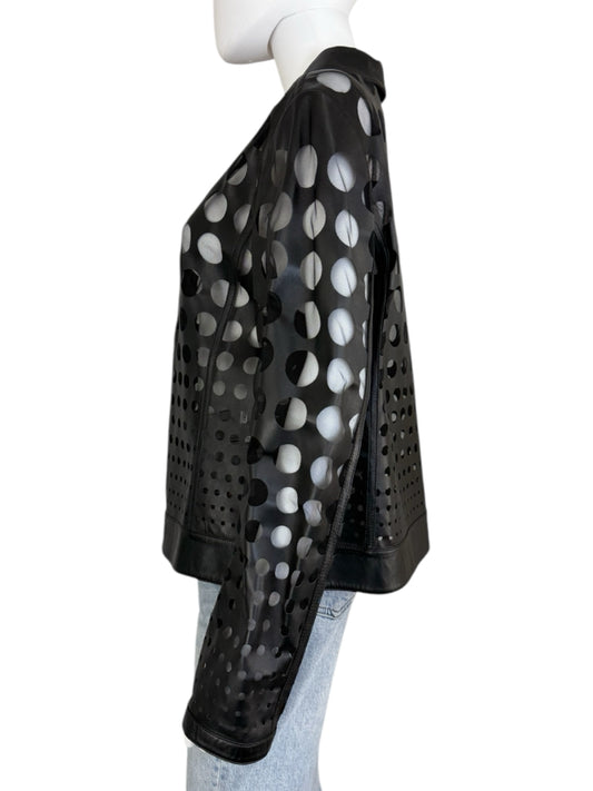 ESCADA SPORT Black Lamb Leather Polka Dot Jacket Size XL