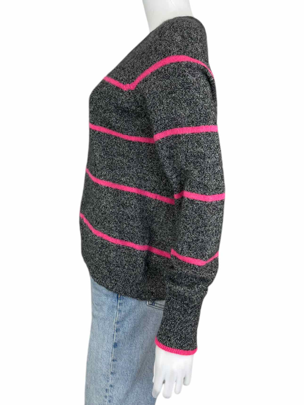 WHITE + WARREN ESSENTIALS 100% Cashmere Gray Striped Sweater Size S