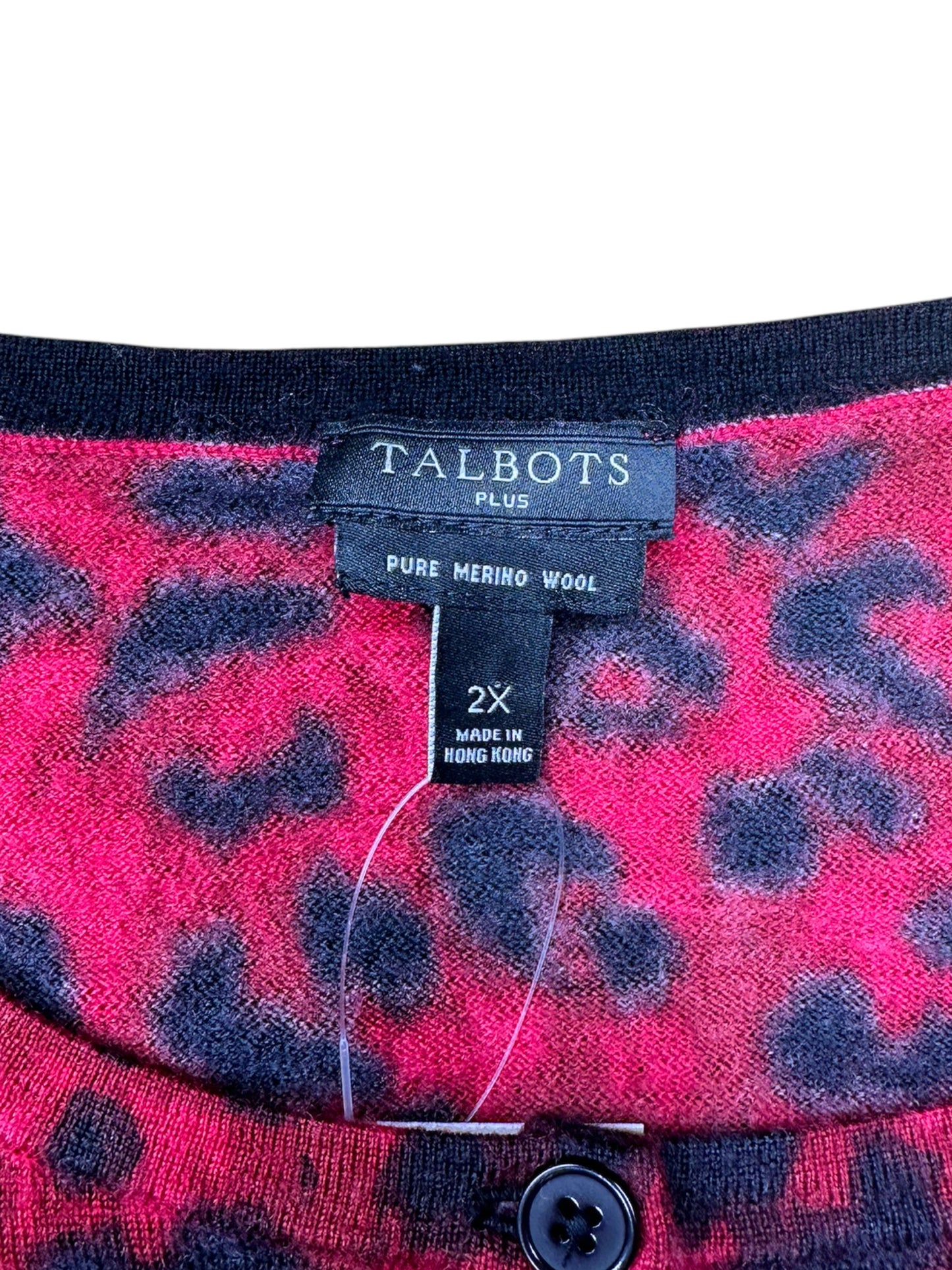Talbots Red and Black Leopard Print Cardigan Size 2X