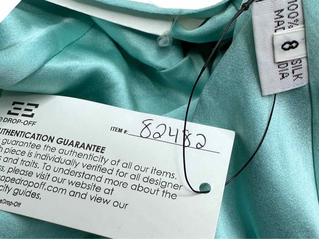 Temperly London Silk Aqua Hand Beaded Cocktail Dress Size 8