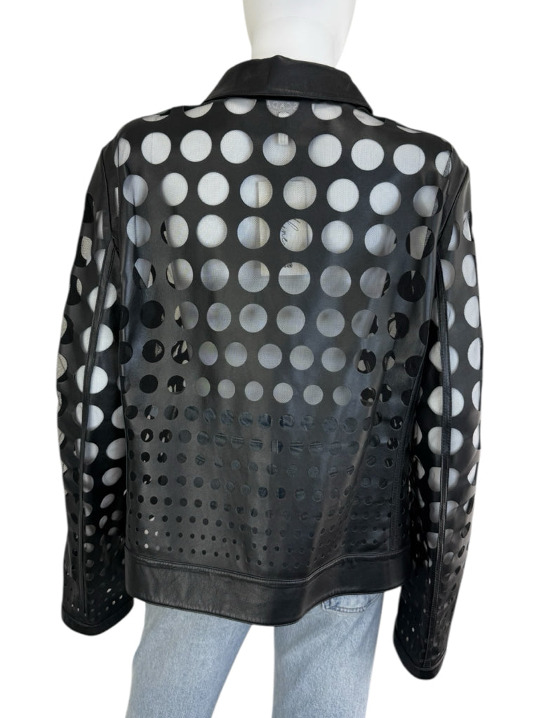 ESCADA SPORT Black Lamb Leather Polka Dot Jacket Size XL