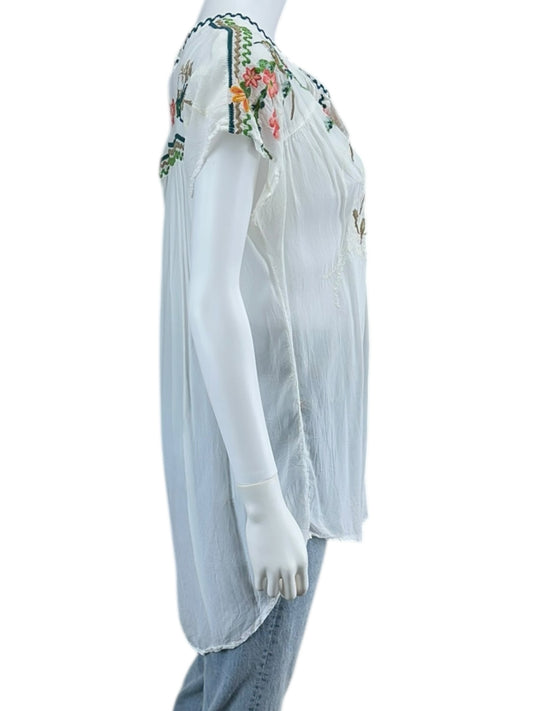 Johnny Was White Embroidered Tunic Top Size S