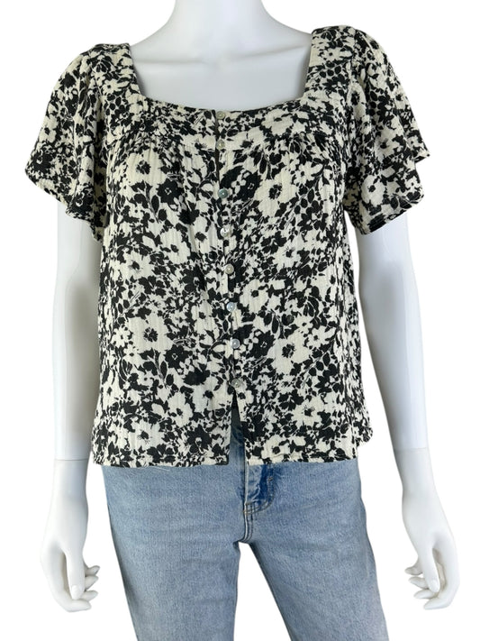 Rails Black Floral Print Magnolia Top Size XS
