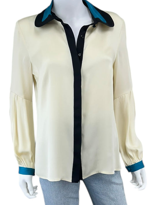 MILLY Cream Silk Button-Down Shirt Size 8