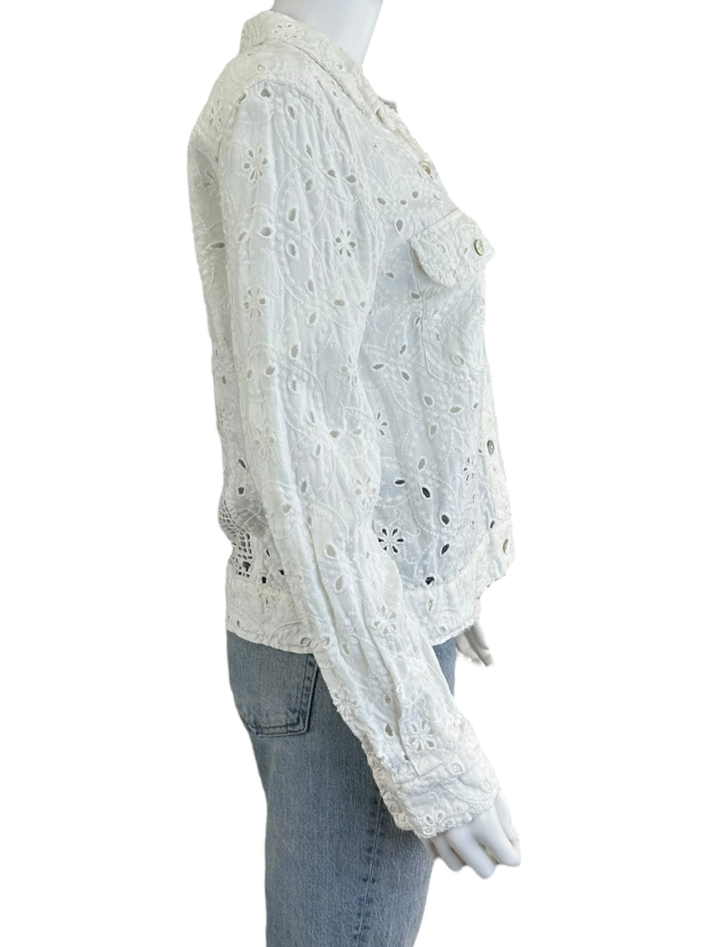 Johnny Was JADE White Linen Eyelet Top Size S