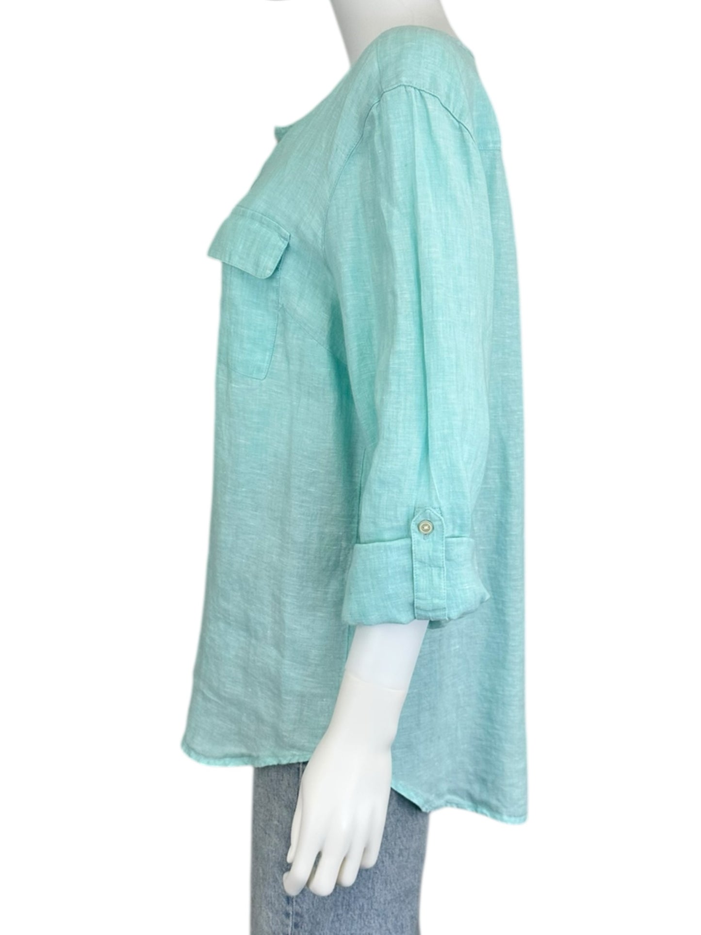 Talbots 100% Linen Aqua Button-Down Shirt Size M