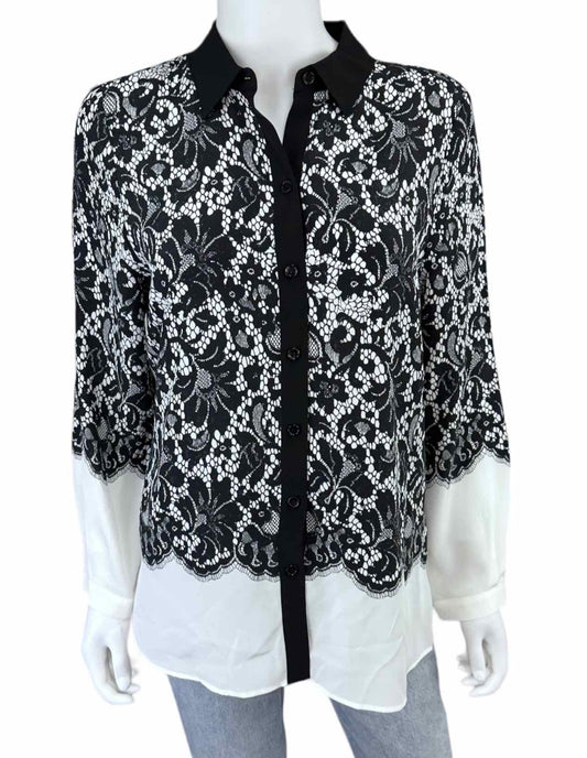 GO Silk Black Lace 100% Silk Button-down Size M