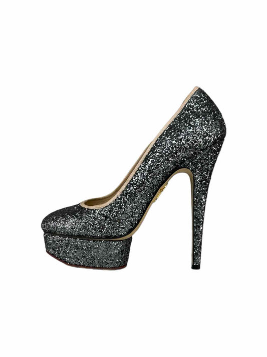 CHARLOTTE OLYMPIA Gray Glitter DOLLY Platform Pumps Size 38