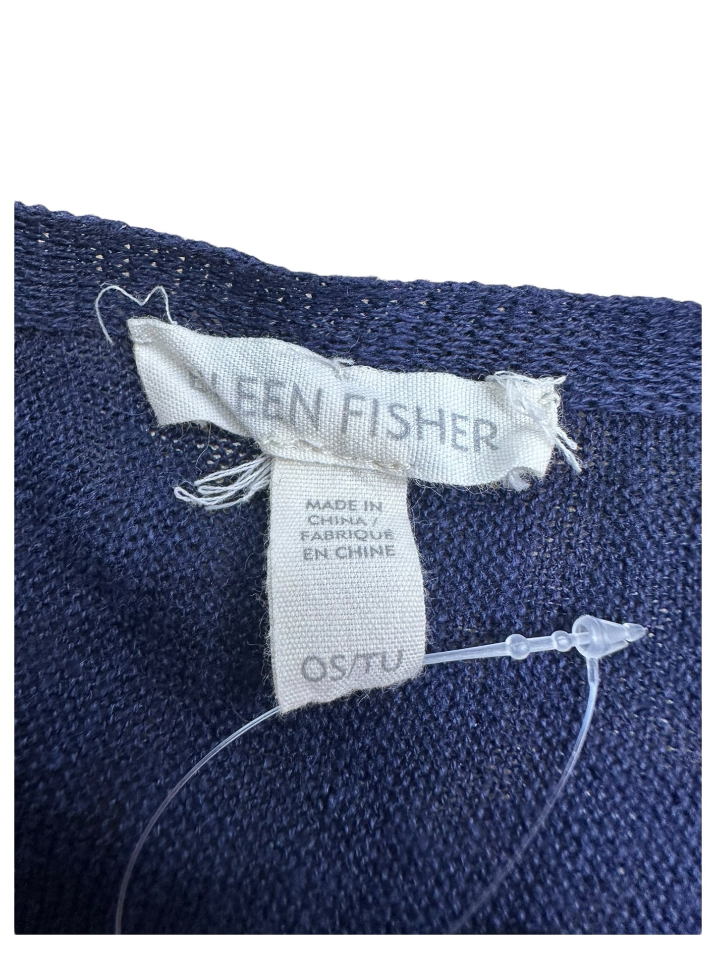EILEEN FISHER Navy Striped Linen Poncho Size O/S