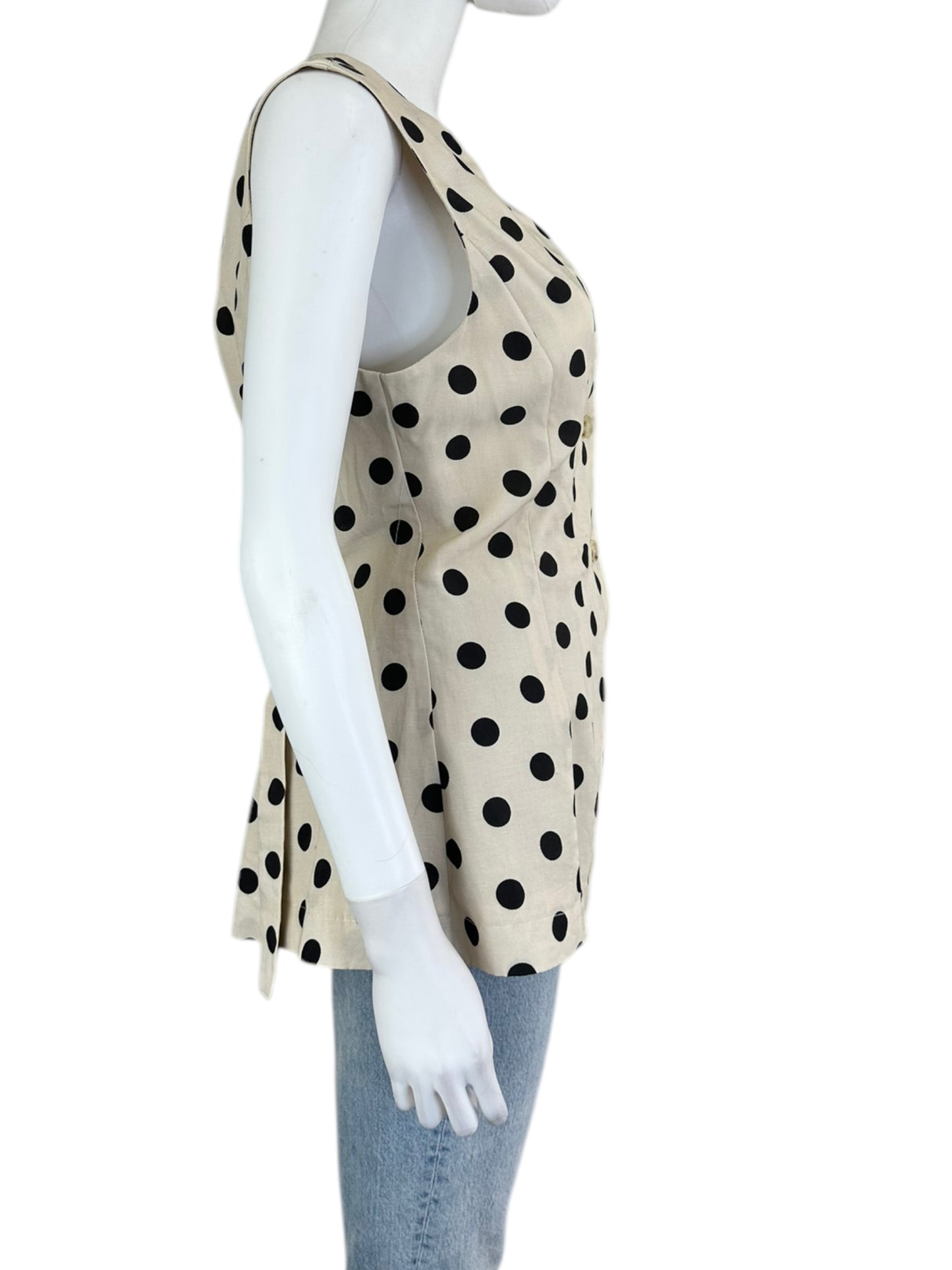 MABLE NWT Beige Linen Polka Dot Vest Blouse Size M