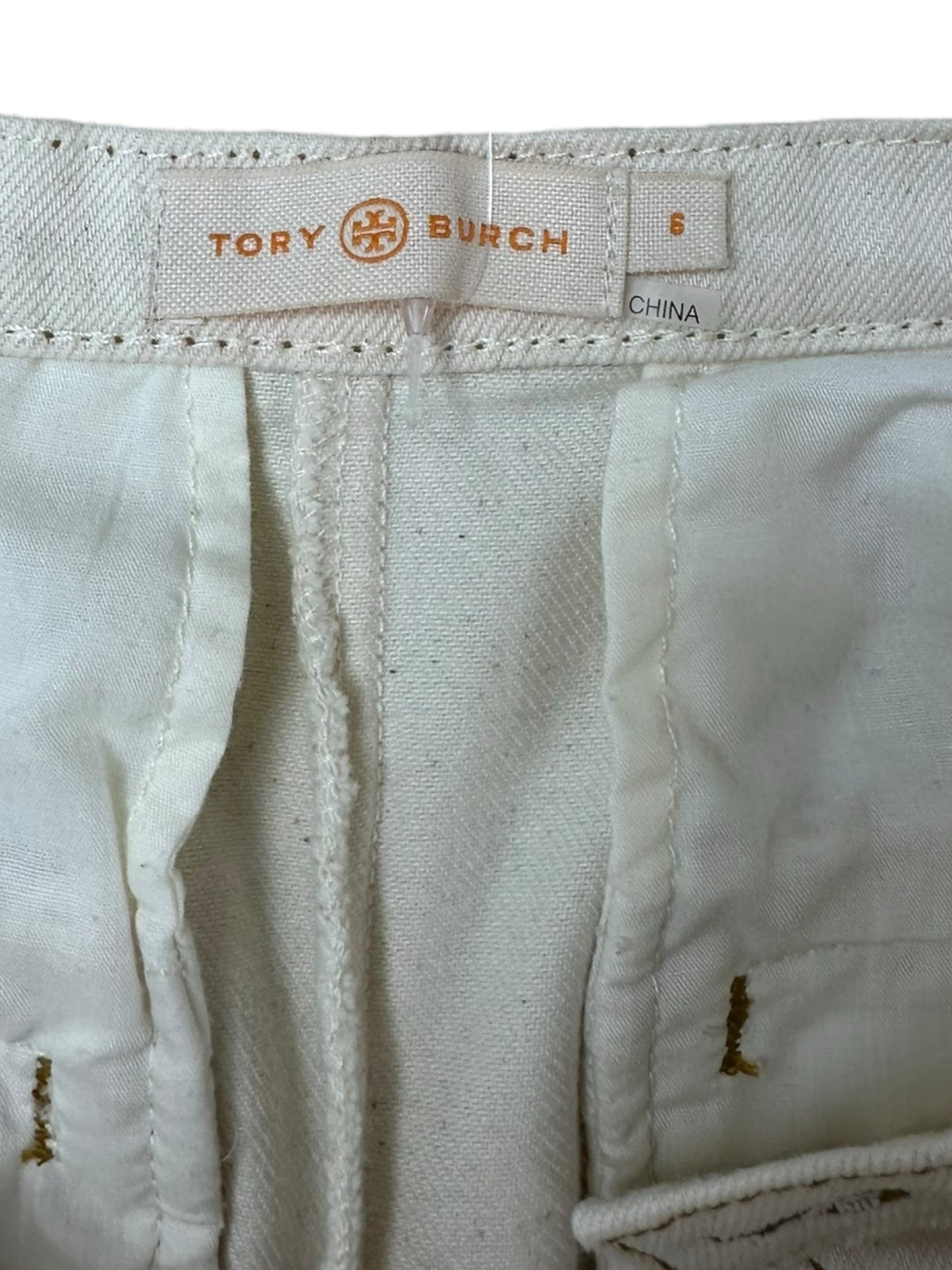 Tory Burch Cream Twill High Waisted Wide Leg Pants Size 6
