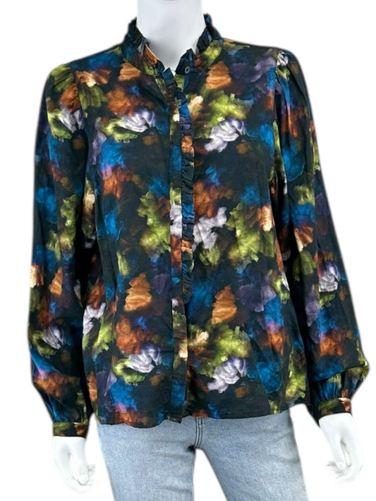 LILLA P 100% Cotton Watercolor Button-Down Shirt Size S