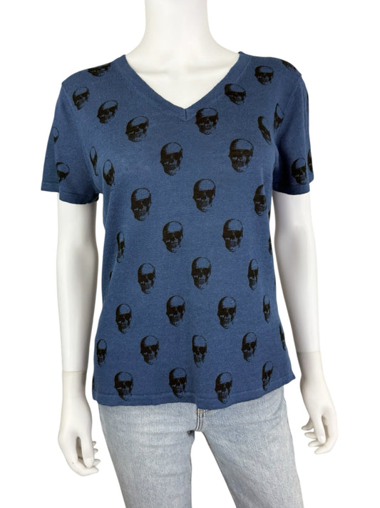 SKULL CASHMERE Blue Linen Skull Sweater Size M