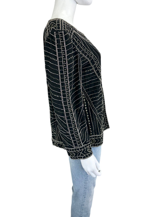 velvet BY GRAHAM & SPENCER Black Beaded Dress Jacket Size L