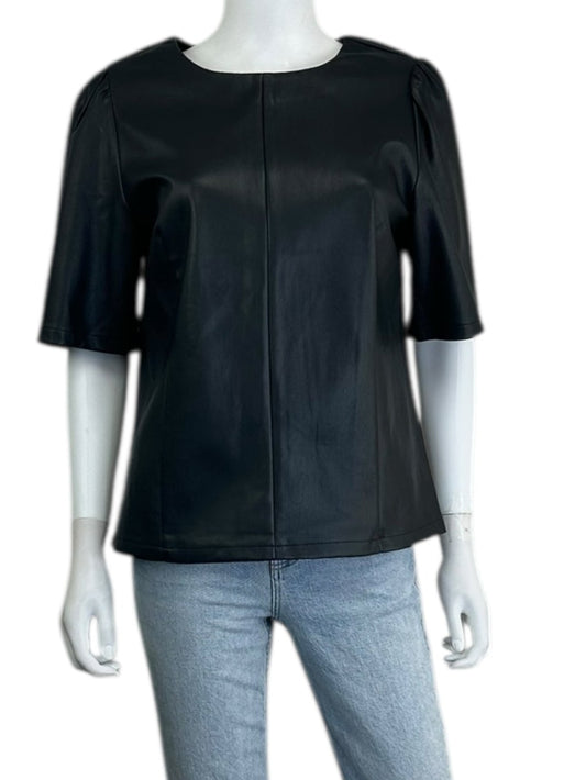 Ann Taylor Black Faux Leather Blouse Size M