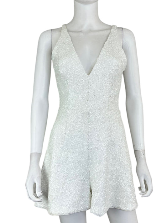 DRESS THE POPULATION White Sequined Romper Size M