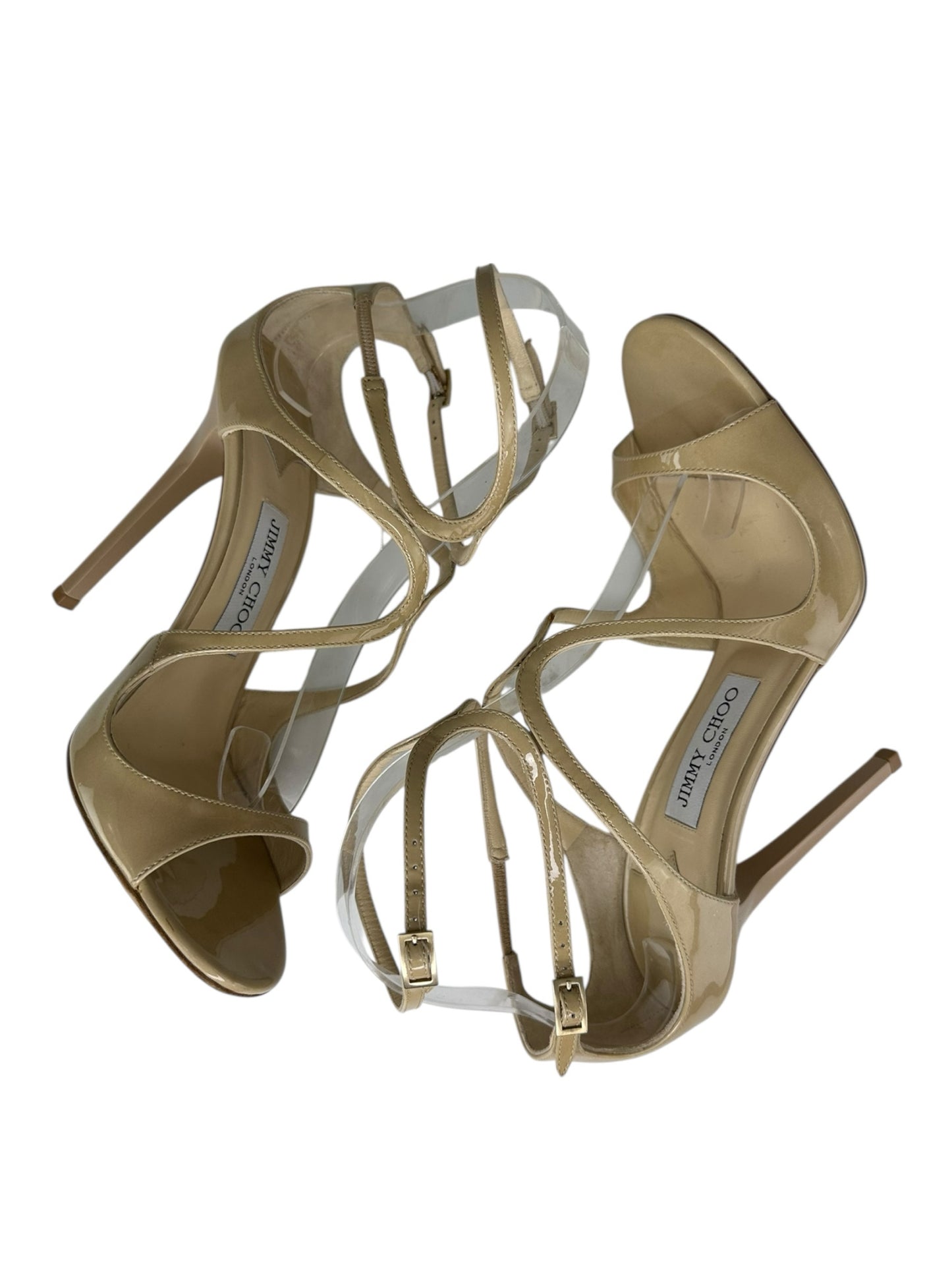 JIMMY CHOO Nude Patent Leather Azia 110MM Gladiator Sandals Size 40