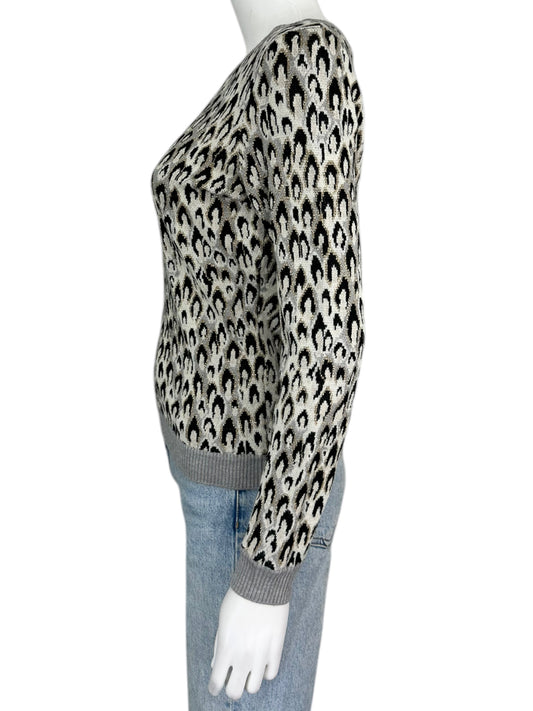 Diane von Furstenberg Gray Leopard Print Wool Sweater Size S