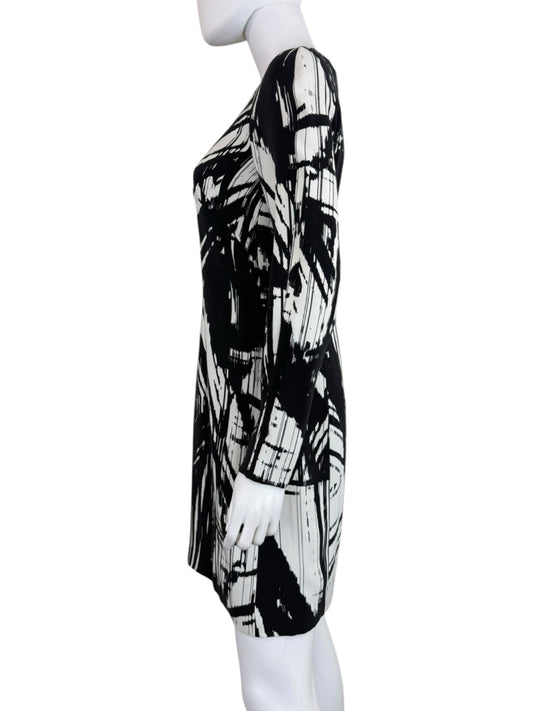 KAUFMAN FRANCO 100% Silk Black Abstract Print Shift Dress Size 2