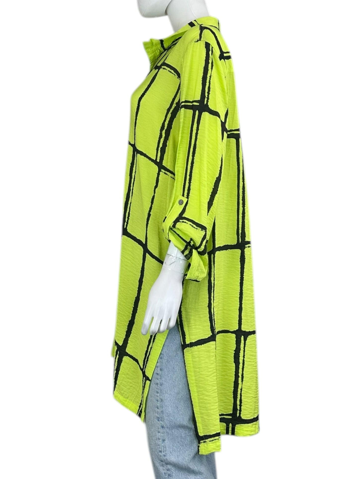 JOHN MARK NWT Neon Green Tunic Button Down Shirt Size L