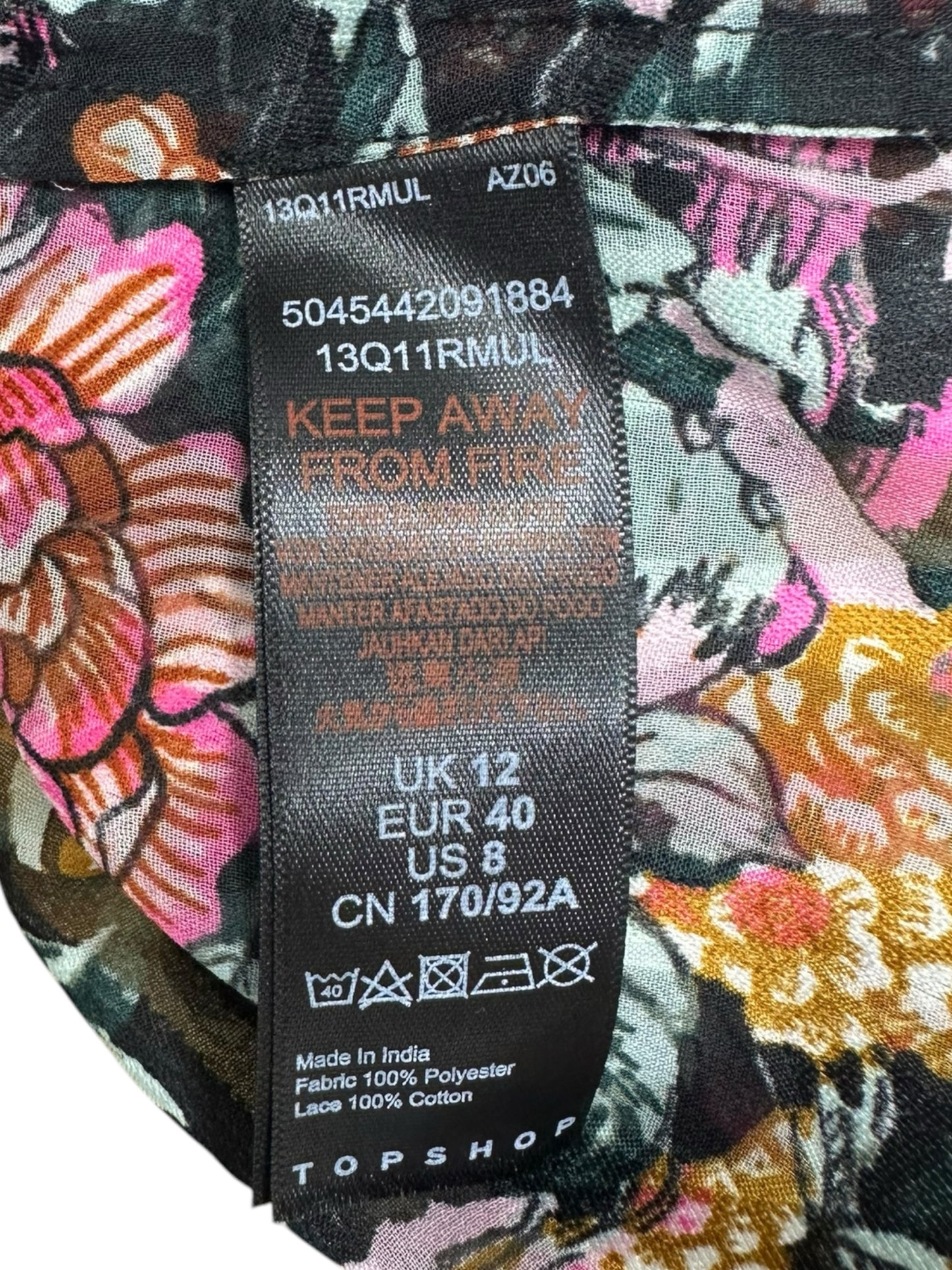 TOPSHOP Teal Floral Ruffle Blouse Size 8