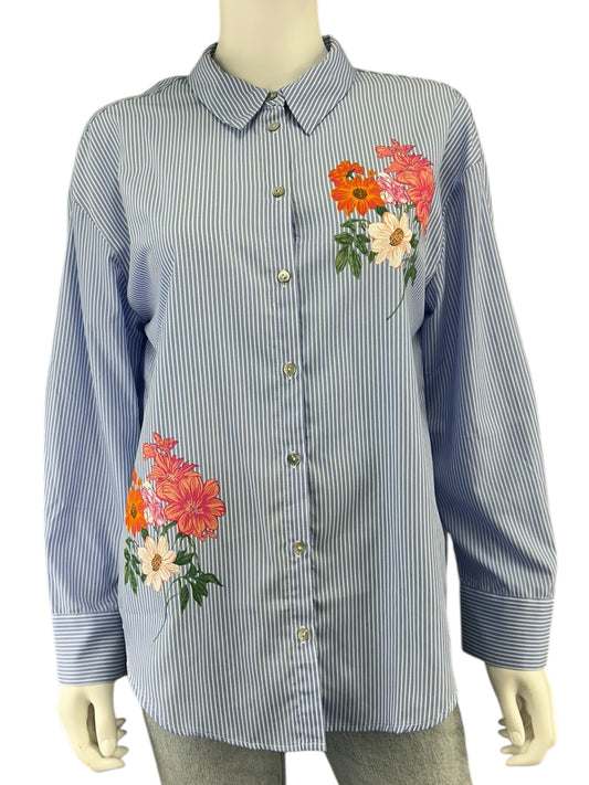 joie NWT Blue Striped Floral Button-down Shirt Size M