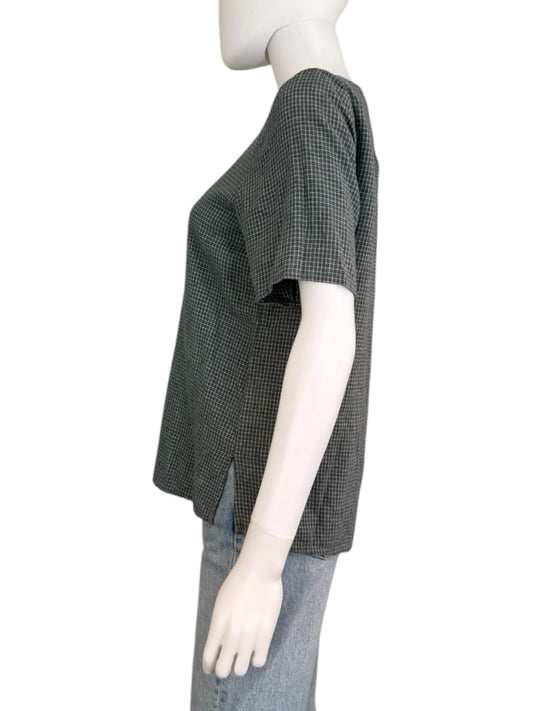 EILEEN FISHER Gray Plaid Blouse Size S