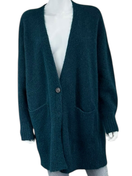 EILEEN FISHER Teal Wool Mohair Sweater Cardigan Size M