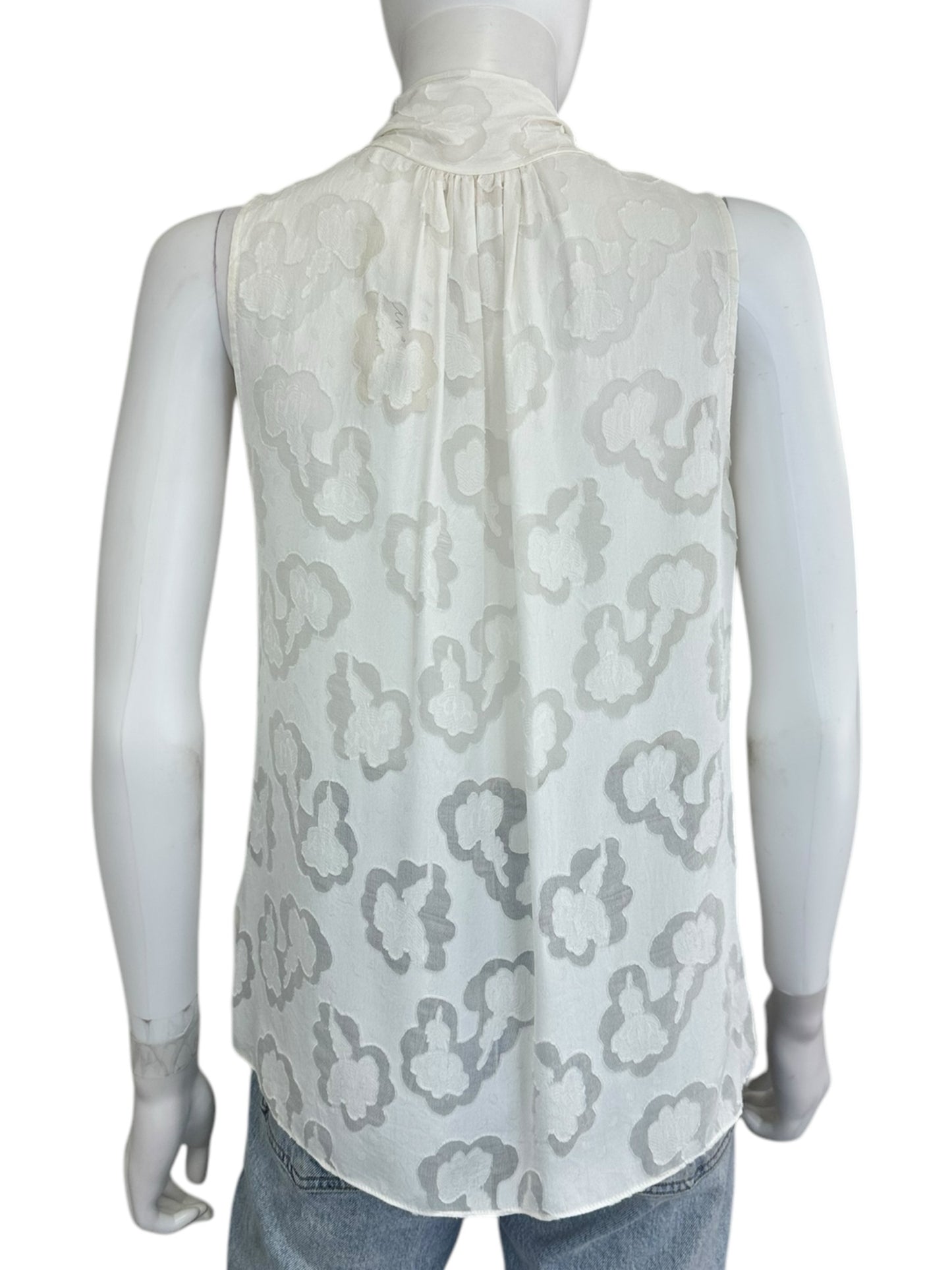 REBECCA TAYLOR Cream Floral Silk Blend Sheer Blouse Size 4