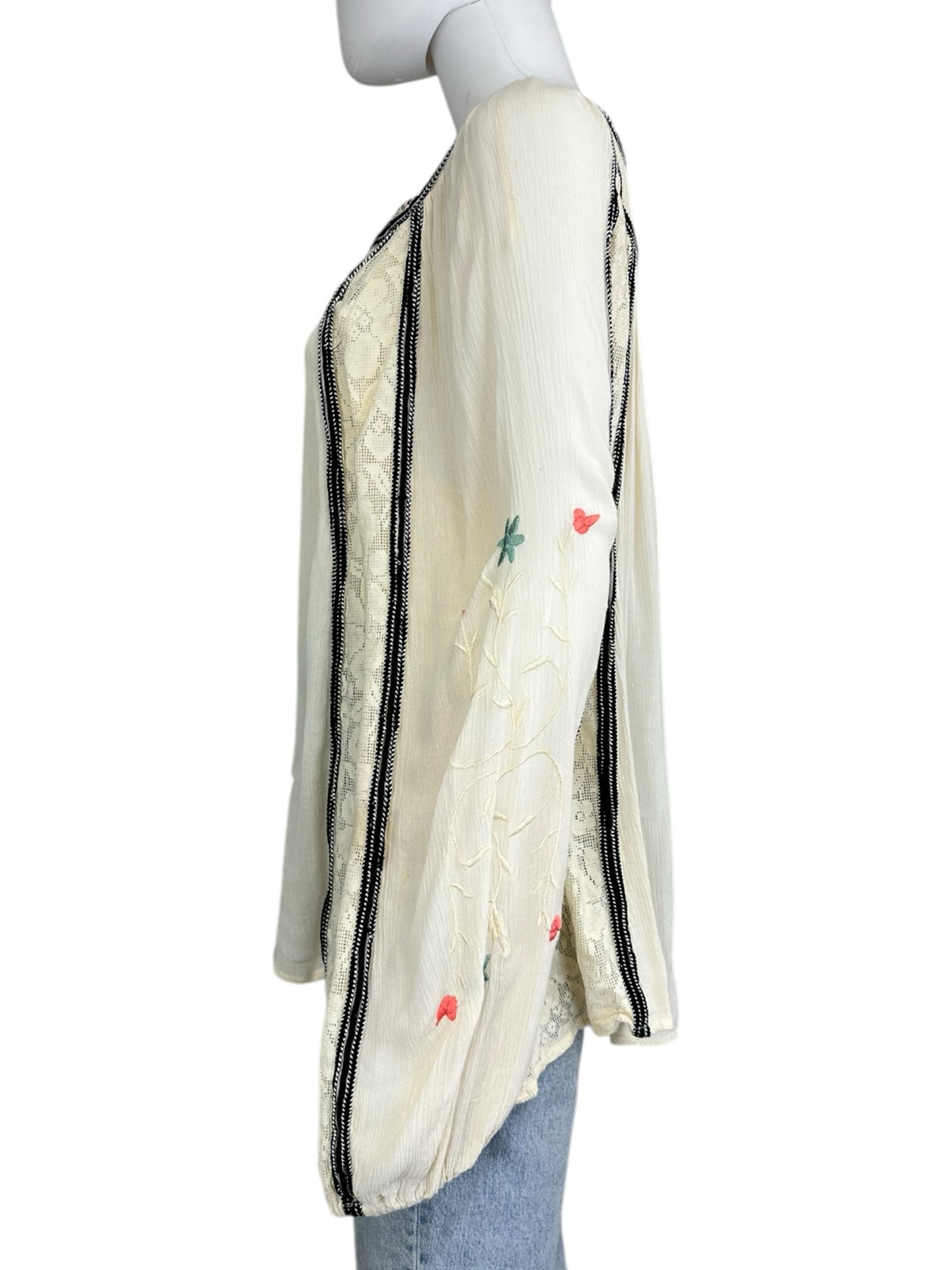 Free People Cream Embroidered Blouse Size M