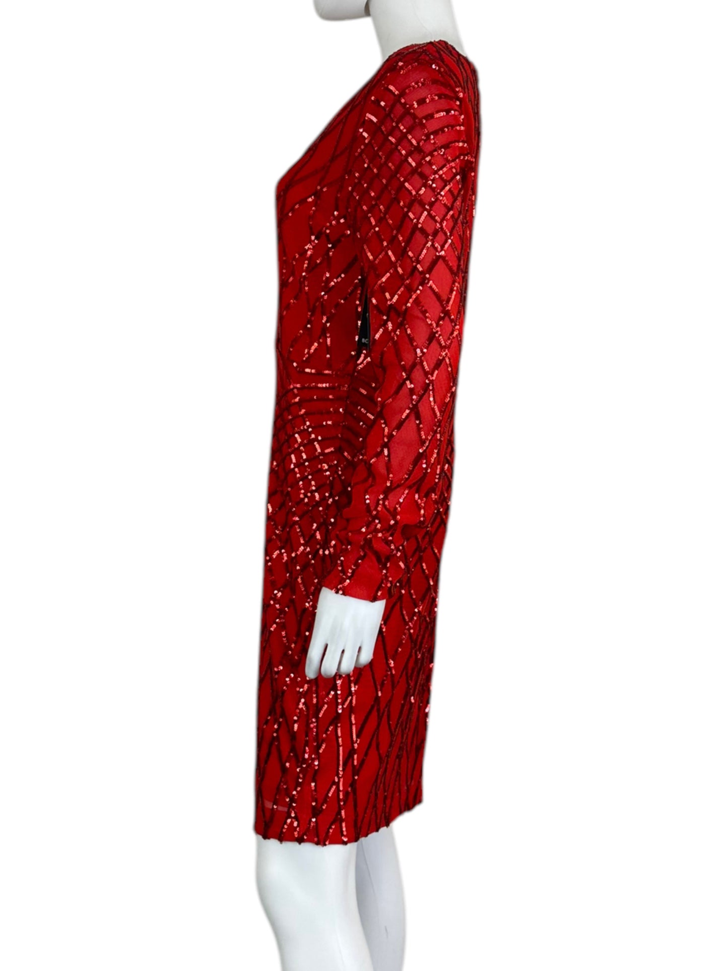 BOSTON PROPER NWT Red Sequin Sheer Midi Dress Size M