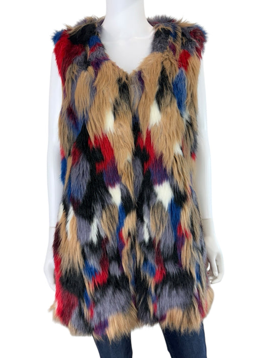 GIANNI BINI Multi-colored Fauc Fur Vest Size XL