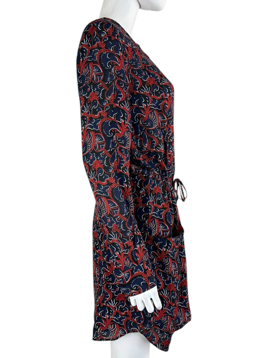 A.L.C. Navy 100% Silk Print Dress Size 6