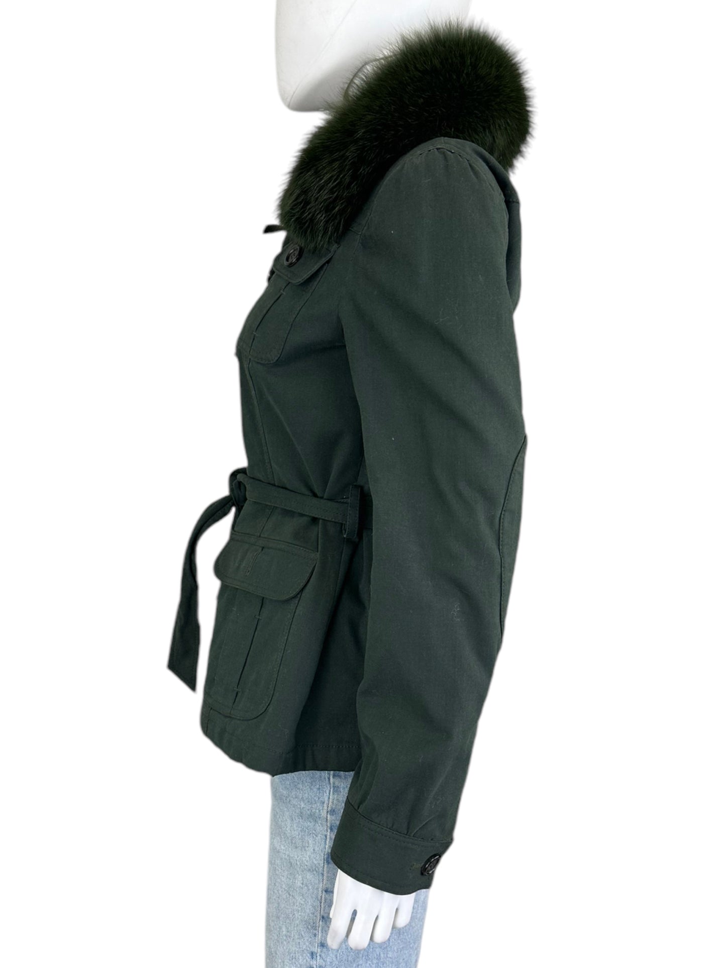 MOSCHINO Green Fur Trim Jacket Size 8