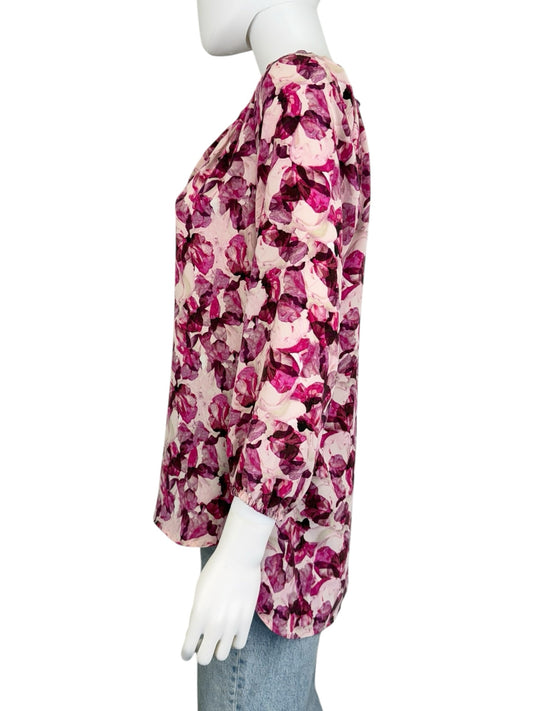 MAX STUDIO Pink 100% Silk Floral Print Blouse Size S