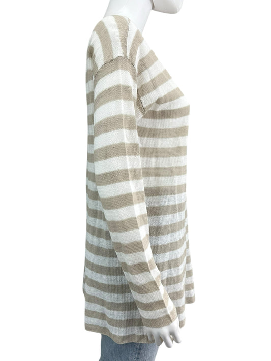 EILEEN FISHER Cream And Tan Striped Sweater Size XS