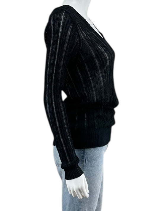 WHITE + WARREN Black 100% Linen Cable Knit Sweater Size M