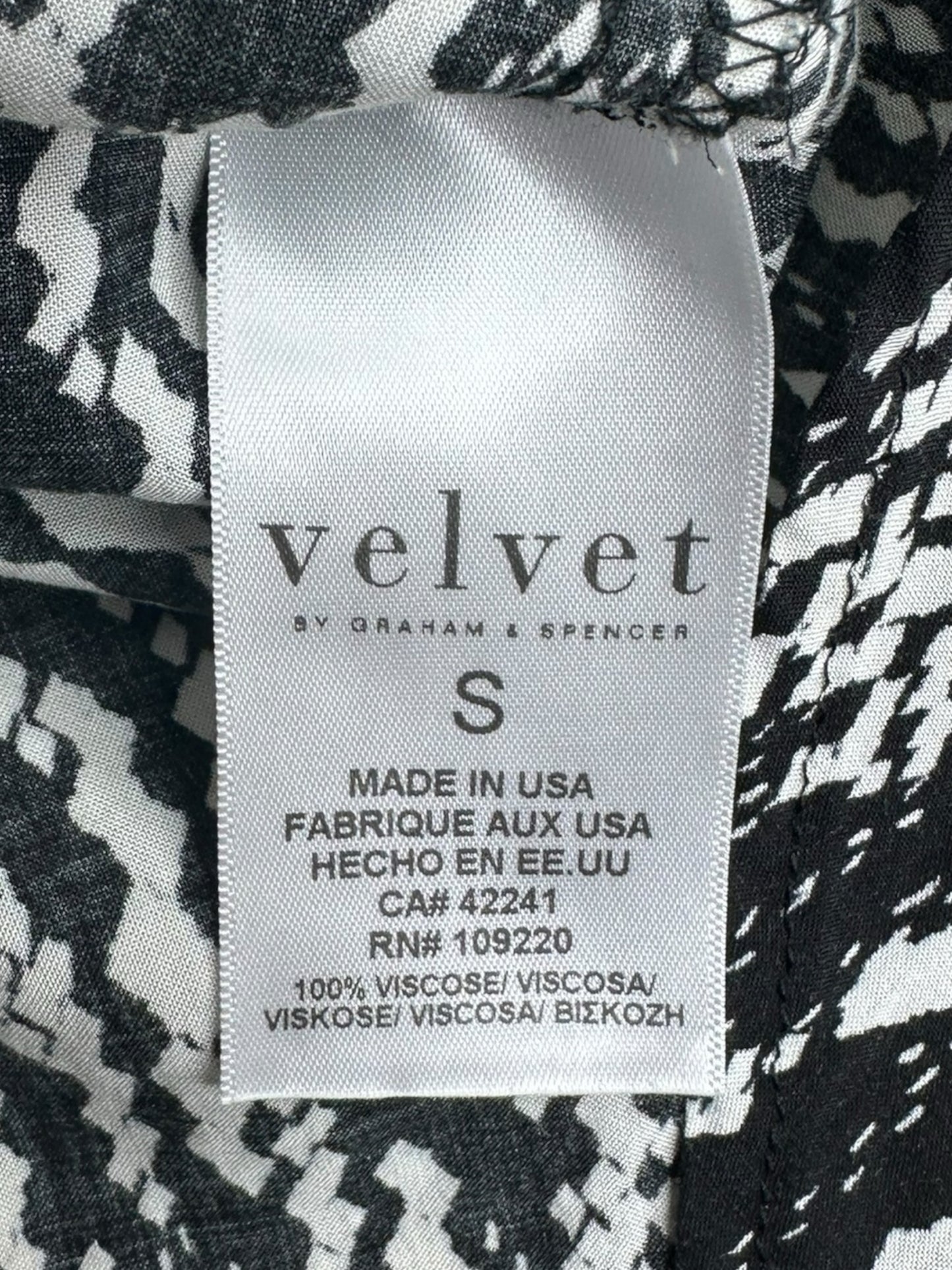 velvet Black and White Abstract Blouse Size XS
