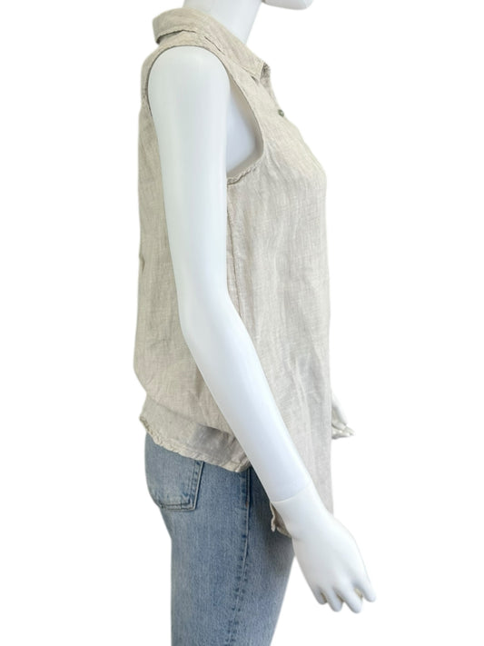 SIGRID OLSEN Beige Linen Button-Down Size S