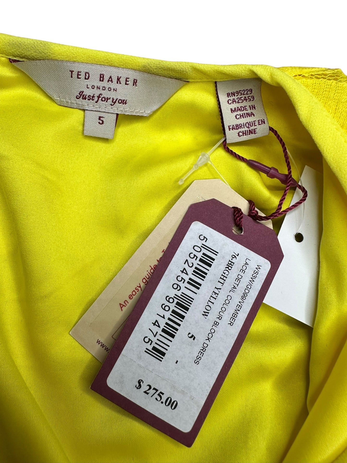 Ted Baker NWT Yellow Vember Mini Dress Size XL
