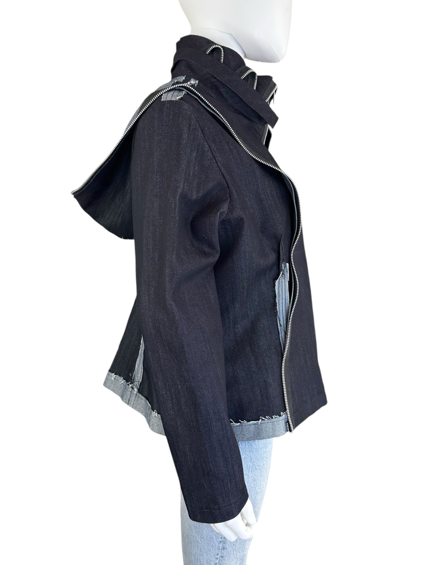 SOHUNG DESIGNS NWT Dark Denim Distressed Jacket Size XL