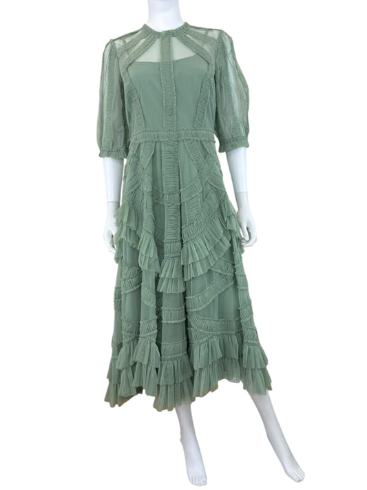 Mac Duggal Green Ruffle Tiered Midi Dress Size 8