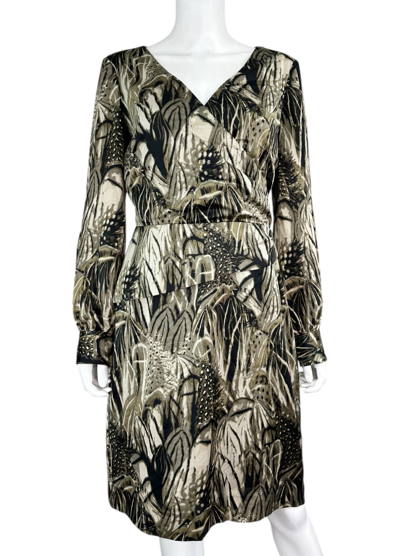 ANTONIO MELANI Black Satin Print Dress Size 8
