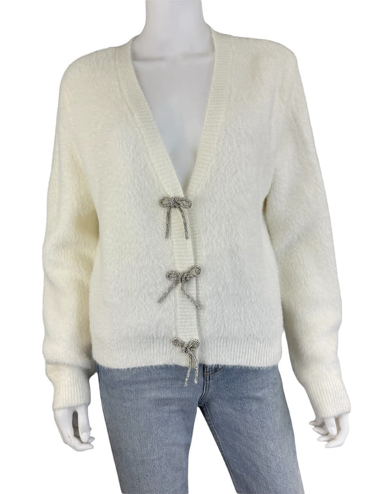 Sadie & Sage NWT White Porcelain Rhinestone Bow Cardigan Size XS