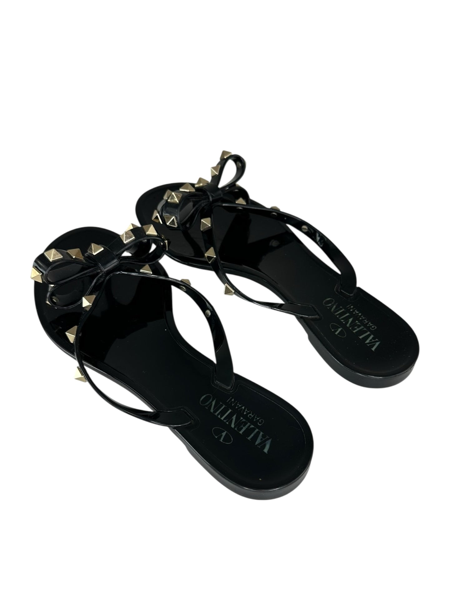 VALENTINO Black Rockstud Rubber Slipper Size 38