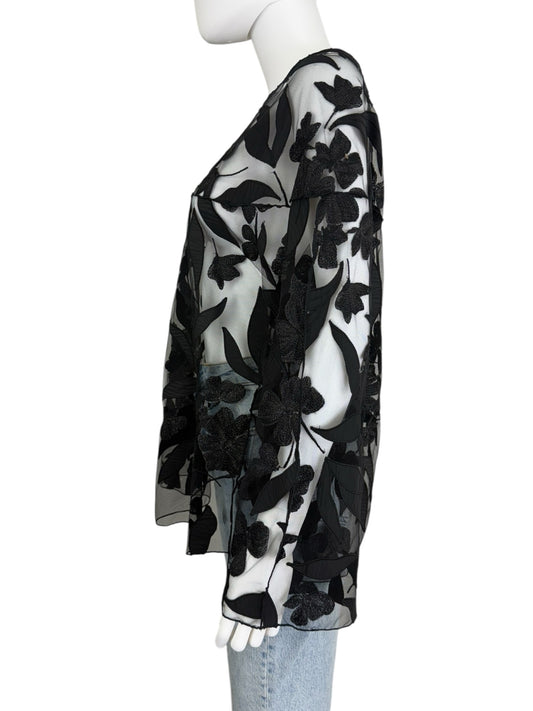 GIORGIO ARMANI Black Sheer Floral Blouse Size 40